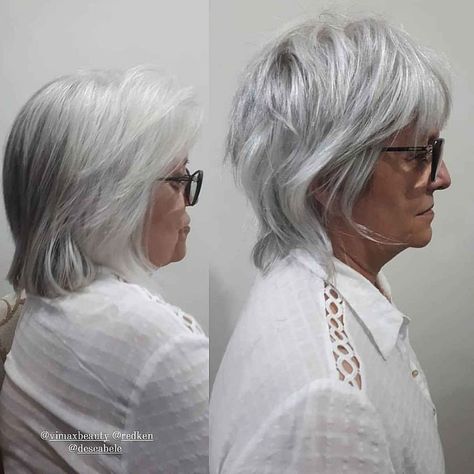 Are you searching for a low-maintenance shaggy haircut with bangs for a fresh style? This wash-and-wear shag with bangs for women over 60 is one of the 15 alluring images we have on our website. Simply tap "Read it" or click the link if you want to see more. // Photo Credit: @coralinemeireles on Instagram Long Pixie Shag Haircut, Short Shag Grey Hair, Shag Haircuts For Women Over 50, Short Edgy Shag Haircut, Gray Shag Hairstyles, Shaggy Haircuts With Bangs, Spiky Bangs, Short Choppy Bob, Short Hair Long Bangs