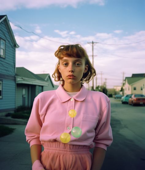 Street portrait - Prompt in caption: a girl eating a bubble gum, environmental portraits, Alec soth style, Kodak, medium format, aperture 1.8, portra 400 --ar 6:7 #AIArt #midjourney #PromptPal #aiartcommunity #promptart #sharethisprompt #digitalart #aiphotography #midjourneyartwork #midjourneygallery #midjourneyart #midjourneypeople #midjourneyartwork #midjourneygallery #aiartcommunity #aifashion #generativeart #generativearts #aiart #midjourneyportrait Medium Format Photography Portraits, Middle School Portraits, Medium Format Film Photography, Medium Format Portrait, Midjourneyart Prompt, Environmental Portrait Photography, Oneiric Diary, Pink In Concert, Alec Soth