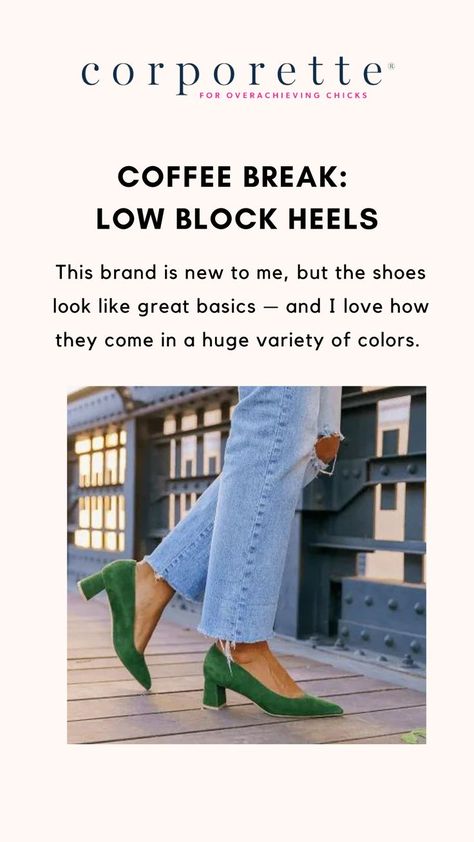 This brand is new to me, but the shoes look like great basics — and I love how they come in a huge variety of colors. (This pictured “low block heel” has 29 colorways — including a bunch of different nude shades in beiges, browns, and more.) Another great thing about this brand: they come in four different widths, with a really broad size range (4-12, with half sizes). Female Founders, Low Block Heels, Beauty Sale, Fall Shopping, Program Design, Coffee Break, Block Heels, Looks Great, Work Wear