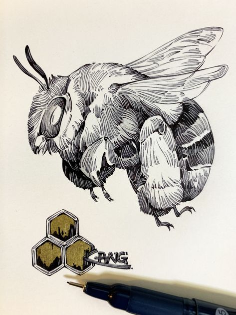 Animal Pen Sketch, Bee Concept Art, Kang Meng, Crazy Doodles, Marker Ideas, Mc Logo, Bugs Drawing, Desenho Tattoo, Insect Art