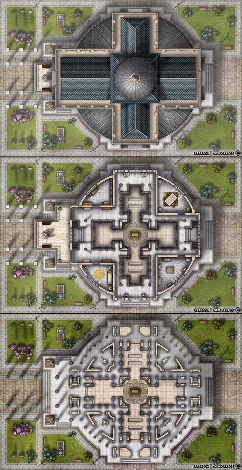 The Hall of Heroes celebrates the lives of those who went above and beyond to protect the city & its people. Many come here to pay their respects, learn about the mighty deeds of champions past, or to find inspiration to be a hero in their own right. Click the link to download & find out more. #tomcartos #battlemap #map #ttrpg #dnd #rpg #callofcthulu #pathfinder#dungeons #dragons #5e #free #fantasy #city #temple #cathedral #church #hall #heroes #gallery #cemetery #memorial #building #interior Cathedral Map Dnd, Cathedral Battlemap, Church Battlemap, Minecraft Cemetery Ideas, Pathfinder Maps, Fantasy City Map, Dragons 5e, Building Interior, Dnd World Map