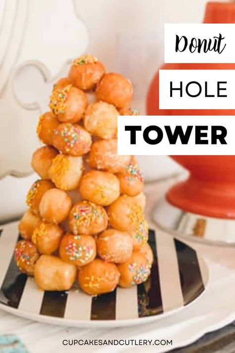 Donut Hole Tower, Breakfast Parties, Faux Desserts, Donut Display, Easy Donuts, Diy Donuts, Learn Through Play, Birthday Party Desserts, Breakfast Party