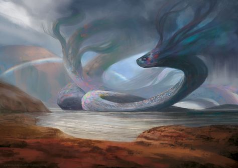 Serpent Concept Art, Snake Fantasy Art, Serpent Drawing, Victor Garcia, Snake Man, Serpent Snake, Rainbow Serpent, Beast Creature, Fantasy Beasts