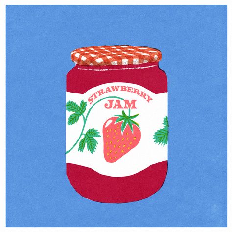 Mid Century Packaging Design, Jam Illustration Jar, Jam Jar Illustration, Jars Illustration, Lucia Calfapietra, Jam Illustration, Retro Icons, Label Illustration, Strawberry Art