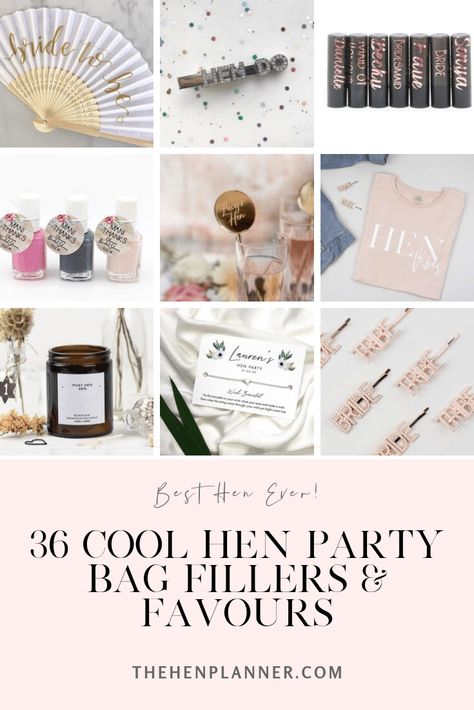 Hen Party Bag Fillers and Favours | Hen Party Ideas | The Hen Planner Hen Night Gift Bag Ideas, Hen Party Gift Ideas, Hen Bag Ideas, Hen Party Ideas Goodie Bags, Hen Bags Fillers, Hen Do Favour Ideas, Hen Party Bag Ideas, Hen Do Bags Fillers, Hen Do Party Bags Ideas