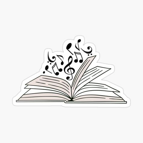 Book With Music Notes Tattoo, Books And Music Tattoo, Piano Stickers Printable, Aesthetic Music Stickers, Book Music Aesthetic, Music Aesthetic Stickers, Music Stickers Printable, Music Stickers Aesthetic, Music Book Design