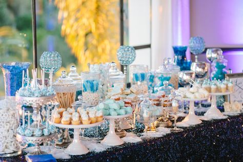 wedding sweets table dessert table viennese hour Winter Wonderland Reception, Sweets Table Wedding, Mini Wedding Cakes, Inside Weddings, Dessert Station, Sweets Table, Wedding Sweets, Indoor Reception, Wedding Inside