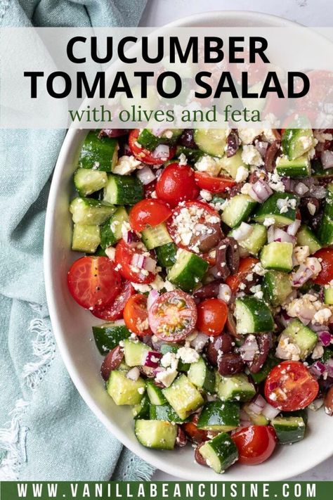 Mediterranean Cucumber Salad, Mediterranean Salad Recipe, Vegetarian Main Course, Olive Salad, Mediterranean Salad, Cucumber Tomato Salad, Cucumber Tomato, Cucumber Recipes Salad, Feta Salad