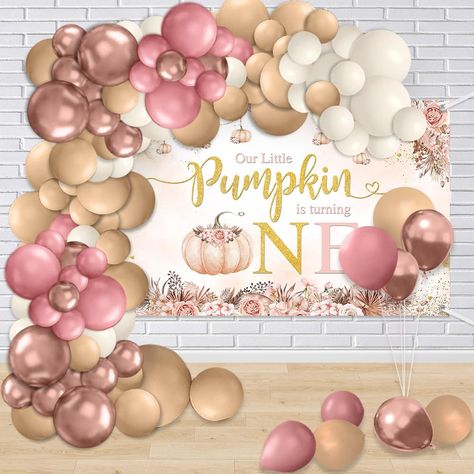 PRICES MAY VARY. Package list: 1pc 1.8*1.1m little pumpkin 1st birthday banner(Each corner has one hole); Vintage pink (2pcs 18";20pcs 10";10pcs 5"); Skin color (2pcs 18";15pcs 5"); Skin tones gray (20pcs 10"); Sand white(2pcs 18"; 15pcs 10"; 15pcs 5"); Metal rose gold (20pcs 10"; 15pcs 5"); 1pc glue point; 1pc balloon arch strip; 2pcs tying tool Polyester Banner & Latex Balloons: Our banner use flag banner cloth, it's seamless, lightweight, non-fading and easy to carry. Latex balloons which are Pumpkin 1st Birthdays, Pumpkin First Birthday, Unique Party Themes, Round Backdrop, Pumpkin Birthday, 1st Birthday Decorations, First Birthday Decorations, Turning One, Baby Shower Backdrop