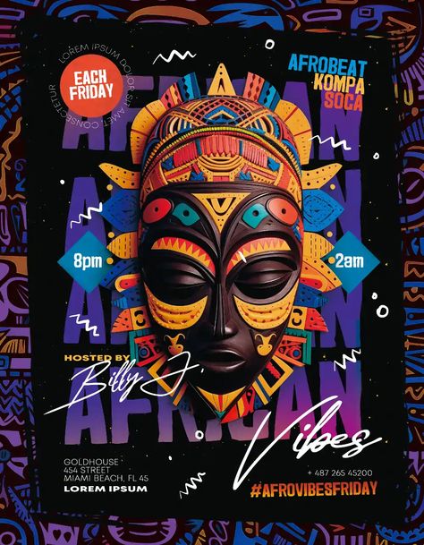 Check out the African Vibes Party Flyer Template for your next club and party event. FreePSDFlyer.com is the best resource full of amazing Free PSD Flyer Templates for Photoshop! Create amazing flyer, poster or social media designs with our free templates. African Festival Poster, Afro Poster Design, Club Posters Design, Music Festival Flyer Design, Cultural Event Poster Design, African Poster Design, Cultural Event Poster, Party Flyers Design, Club Poster Ideas