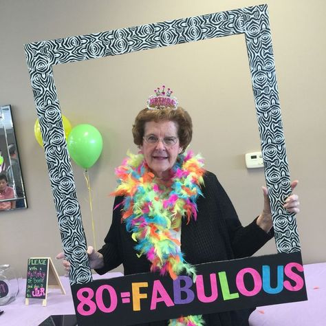 We made this photo frame for my Mom's 80th birthday!!!We had so much fun!!!!! Black foam board, zebra duct tape and adhesive letters Voila!!! Birthday Surprise For Mom, Grandmas Birthday Party, 90 Birthday, 80th Birthday Party Decorations, Photowall Ideas, 75th Birthday Parties, 90th Birthday Parties, 85th Birthday, 90's Birthday Party