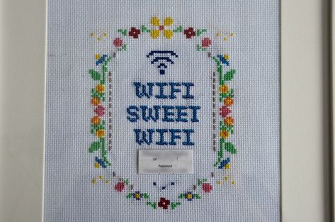 Wifi Cross Stitch, Crochet Spooky, Wifi Password Sign, Wifi Password, Framed Cross Stitch, Backer Board, I Knew It, A Cross, Sign I