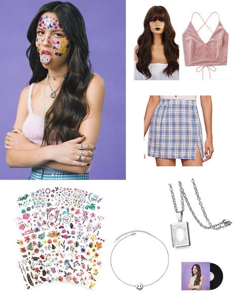 Album Cover Outfits Spirit Week, Oliva Rodrigo Costume, Olivia Rodrigo Sour Costume, Olivia Rodrigo Outfits Halloween, Album Cover Day Spirit Week, Album Cover Costume Party, Oliva Rodrigo Halloween Costume, Album Cover Outfit Ideas, Costumes As Celebrities