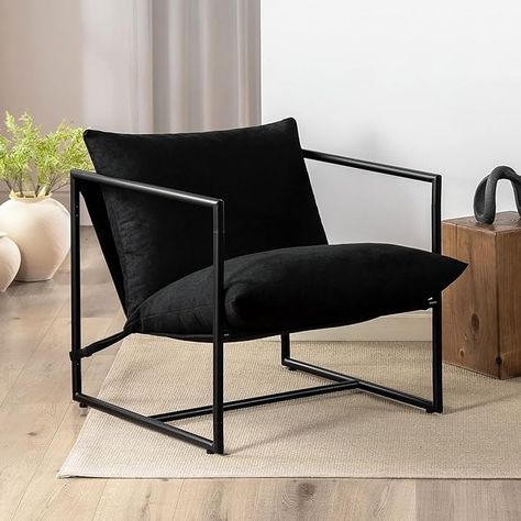 Amazon.com: ZINUS Aidan Sling Accent Chair / Metal Framed Armchair with Shredded Foam Cushioning, Oatmeal : Home & Kitchen Black Accent Chair, Salon Suites, Chaise Metal, Leather Accent Chair, Austin Design, Lounge Room, Metal Chairs, Occasional Chairs, Decoration Design