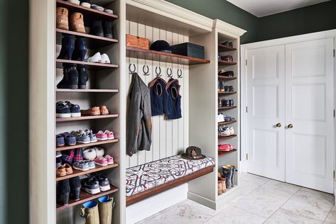 Boot room storage ideas: clever ways to organize your space | Country Mudroom Shelving, Boot Room Storage, Cloakroom Storage, Victorian Home Ideas, Small House Storage, Small Mudroom Ideas, Small Utility Room, Room Storage Ideas, Mudroom Remodel