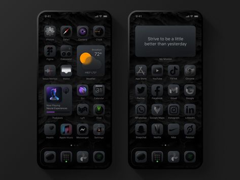 Dark Ios Icons, Iphone Dark Theme, Icon Pack Android, Themes For Mobile, Cool Backgrounds For Iphone, Android Icons, Icon Set Design, Iphone Widgets, Iphone Themes