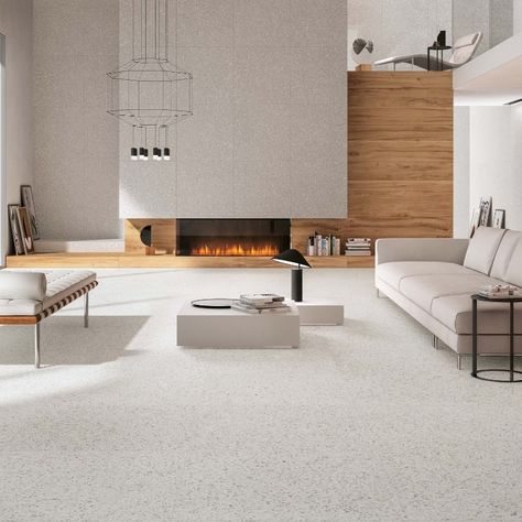 Terrazzo Rectified Color Body Porcelain Tile | Arizona Tile White Terrazzo Floor, Terrazo Flooring, White Terrazzo, Terrazzo Tile, Terrazzo Flooring, Minimalism Interior, Interior Floor, Living Room Flooring, Kitchen Floor