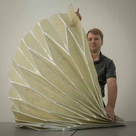 Joseph Choma demonstrates his nifty paperfolding technique for fiberglass | News | Archinect Folding Architecture, Florida Atlantic University, Folding Structure, Origami Techniques, Architecture Program, Unique Night Lights, Recycled Art Projects, Origami And Kirigami, School Of Architecture