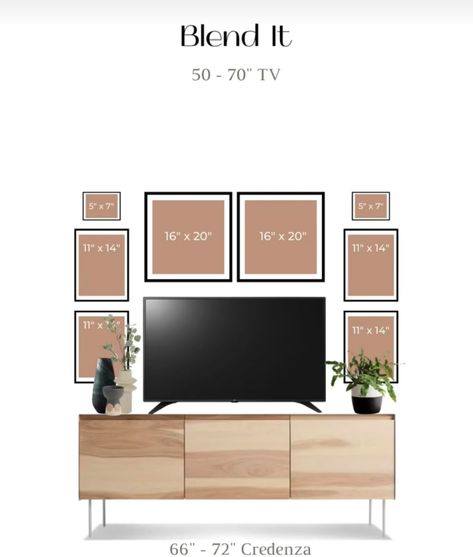 Living Room Wall Decor Ideas Beside Tv, Wall Art Above Tv Stand, Photo Collage Around Tv, Tv And Wall Decor, Wall Art Collage Around Tv, Living Room Wall Decor Behind Tv, Large Wall Behind Tv Decor, Gallery Wall Ideas Tv, Frames Behind Tv