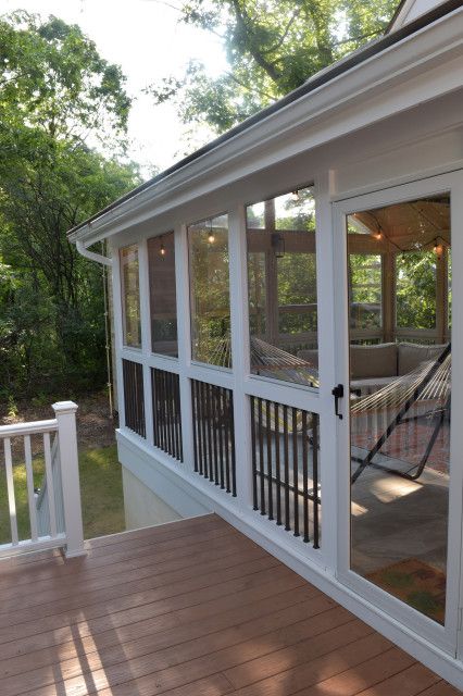 Simple Screened In Porch, Screen Porch Addition, Screened In Porch Ideas, Contemporary Porch, Screened In Back Porch Ideas, Closed In Porch, Screened Back Porches, Screened In Back Porch, Decorating Porch