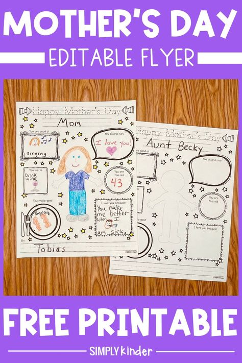 Mother’s Day is coming up quickly! Are you looking for a cute, editable flyer that your students can fill out? Check out this adorable Mother’s Day flyer, which can be filled out to fit the needs of EVERY family! Whether your student wants to celebrate their Mom, Grandma, Aunt, Step-Mother, Father, or another important figure in their life- they’ll be able to choose with this flyer! Shrinky Dink Keychain, June Activities, Mothers Day Poems, Mother Poems, 22 December, First Grade Classroom, Busy Teacher, Mother's Day Diy, Teaching Kindergarten