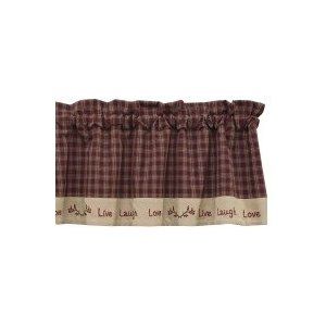 Live Laugh Love Sturbridge Kitchen Valance Cortinas Country, Country Window Treatments, Country Kitchen Curtains, Country Valances, Primitive Decorations, Primitive Curtains, Primitive Stars, Primitive House, Classic Window