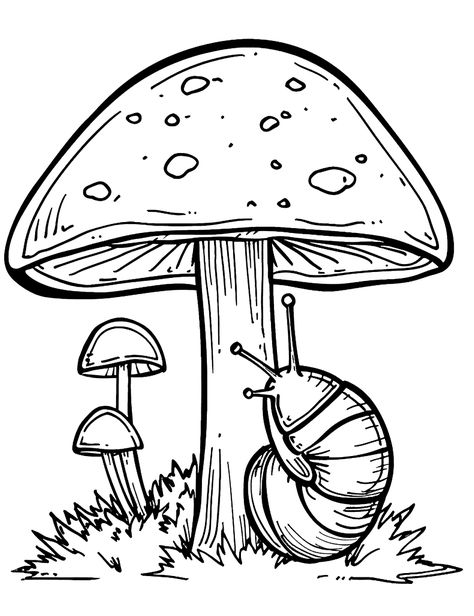 Mushroom and Snail Coloring Page - A snail slowly crawls up the side of a mushroom. Snail Coloring, Mushroom Coloring Pages, Mushroom Coloring, Dance Coloring Pages, Kawaii Faces, Coloring Pages Free Printable, Birthday Wishes Messages, Coloring Sheets For Kids, Toddler Sleep