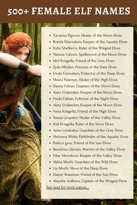 Half Elf Names Dnd, Faerie Names Ideas, Dnd Elf Names Female, Female Elf Names Dnd, Fantasy Story Names, Fantasy Stories Ideas, Elf Names Girl Dnd, Fantasy Nicknames, Huntress Names