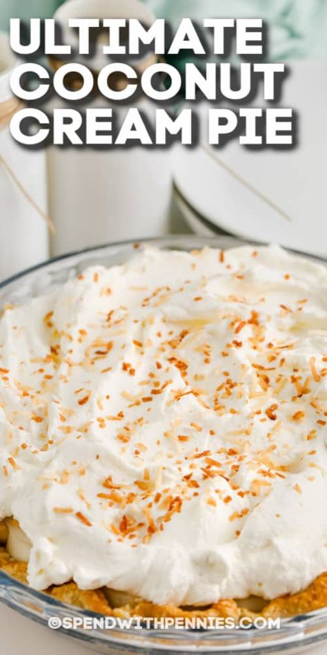 This coconut cream pie is a cool and refreshing vintage dessert. Creamy and filled with nutty and slightly sweet coconut, it is a no bake delight that everyone loves. #spendwithpennies #coconutcreampie #dessert #recipe #grahamcracker #crust #nobake #easy #vintage #oldfashioned #coconut #milk #best #southern Homemade Coconut Cream Pie, Homemade Coconut Cream, Coconut Creme Pie, Dessert Custard, Coconut Cream Pie Easy, Best Coconut Cream Pie, Recipes Using Cake Mix, Apple Pie Recipe Easy, Coconut Cream Pie Recipes