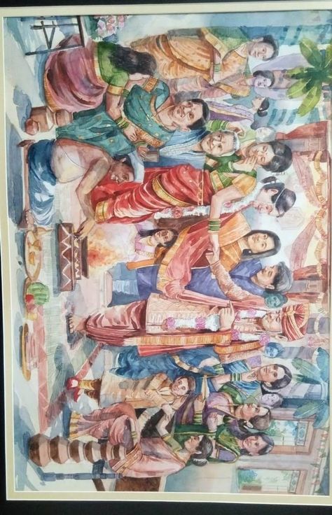 Memory Drawing Watercolor Painting, Pictorial Composition Painting, Drawing Competition Topics, Hindu Paintings, 2d Composition, Composition Illustration, Art Competition Ideas, Memory Art, Historical Sculptures