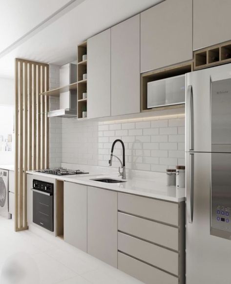 Big Tile Backsplash Kitchen, Apartemen Studio, Tiny Kitchen Design, Desain Pantry, White Kitchen Remodeling, Kabinet Dapur, Kitchen Interior Design Decor, Kitchen Interior Design Modern, Kitchen Design Plans