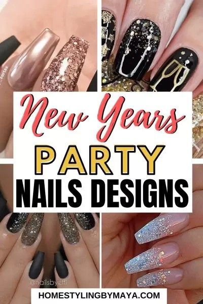 FIRST APARTMENT (1) Christmas New Year’s Eve Nails, New Years Eve Nail Art Designs, New Years Eve Gel Nail Designs, New Year’s Eve Dip Nail Ideas, Dip Nails For New Years, News Years Nails Designs, New Year Pedicure Designs, Nail Colors For New Years, New Years Fingernails