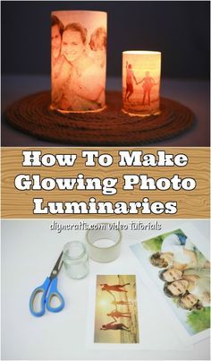 How To Make Glowing Photo Luminaries - This DIY glowing photo luminary is so easy to make, and you can finish it up in about 10 minutes. Turn an ordinary photo into a beautiful lit up display that makes a wonderful gift for any occasion. Photos Luminaries, Luminary Diy, Photo Gifts Diy, Photo Candles, Cadeau Photo, Dollar Store Crafts, Diy Photo, Photo Craft, Crafts For Teens