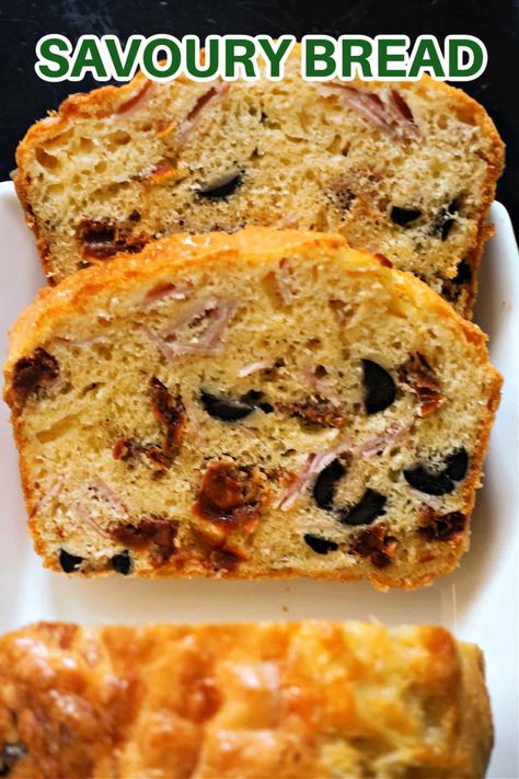 Savoury Bread with no yeast added, a delicious appetizer for every party or celebration. This savoury loaf cake is made with ham, cheese, olives and sundried tomatoes which makes it the perfect bite for a picnic or BBQ too, and it can be enjoyed pretty much any time of the day. Savoury Loaf Cake, Spinach Brownies Recipes, Bread With No Yeast, Savoury Loaf, Spinach Brownies, Cottage Loaf, Savoury Bread, Dessert Loaf, Yogurt Bread