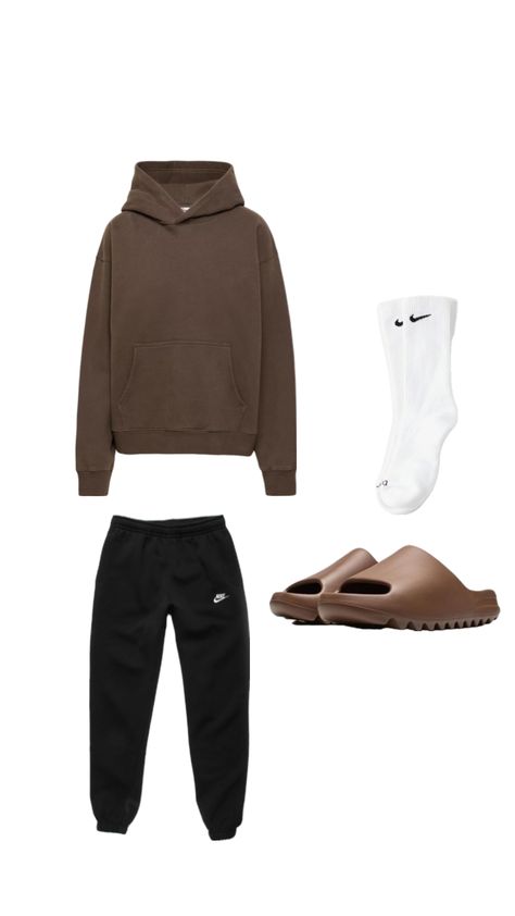 Bf Outfits Casual, Casual Black Sweatpants Outfit, Comfy Fits Men, Outfit Ideas For School Autumn, Basic Guy Outfits, Basic White Boy Outfit, Brown Sweatpants Outfits, Comfy Outfits For Men, Basic Boy Outfit