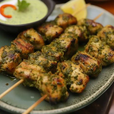 Dive into the world of succulent Chicken Hariyali Kebabs, where the vibrant green marinade not only tantalizes your taste buds but also elevates the visual Chicken Hariyali, Mint Chicken, Hariyali Chicken, Chicken Kabab, Kebab Recipe, Shish Kebab, Popular Appetizers, Kebab Recipes, Chicken Kebabs