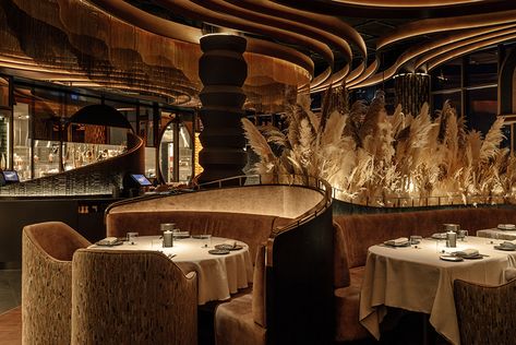 essence of charred wood and fire engulfs astet studio's nocturnal restaurant in dubai Dubai Restaurant Luxury, Michelin Star Restaurant Interior, Dubai Restaurant, Michelin Restaurant, Bar Design Awards, Moody Interiors, Charred Wood, Michelin Star Restaurant, Brick Architecture