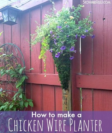 Make Your Own Vertical Cone Planter From Chicken Wire Moss Planter, Wood Decks, Chicken Wire Crafts, Planter Project, Vertical Planter, Vertical Garden Diy, Pallet Planter, Container Design, Garden Containers