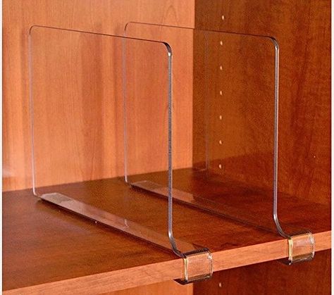 Closet Shelf Dividers, Glass Shelves In Bathroom, Closet Shelf Organization, Acrylic Shelf, Shelf Dividers, Closet Kitchen, Closet Accessories, Closet Shelves, Shelves In Bedroom