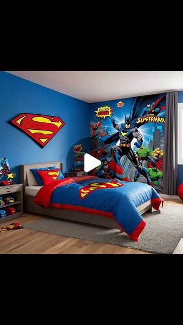 Rellim Designz on Instagram: "These are what dreams are made of! 

🦸‍♂️✨ These superhero cozy haven are filled with adventure and imagination. What do you think of these superhero boy rooms? #boysroom #superherotheme #kiddecor #interiorinspo #interior #InteriorDesign" Sophisticated Superhero Bedroom, Superhero Bedroom Lights, Marvel Kids Bedroom Pottery Barn Kids, Super Hero Bedding For Boys, Superhero Boys Room, Superhero Bedding, Superhero Theme, Kids Bedroom Decor, Interior Inspo