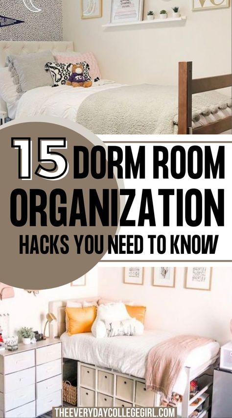 These dorm room organization ideas and hacks will make dorm living so much easier! Dorm Room Storage Ideas, Dorm Room Organization Ideas, Dorm Room Paintings, Room Organization Hacks, Dorm Room Organization Storage, Dorm Room Essentials List, Dorm Room Organization Diy, Dorm Room Necessities, College Dorm Organization