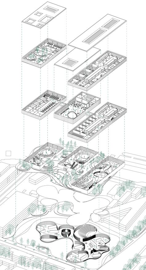 Between Berlin Natural Science Museum Plan Concept Architecture, Exploded Axonometric, Natural Science Museum, Collage Architecture, Axonometric Drawing, Henning Larsen, Architecture Drawing Plan, Pavilion Architecture, Architecture Panel