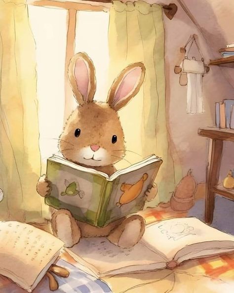 동화 삽화, Storybook Art, Bunny Lovers, Bunny Art, Fairytale Art, Reading A Book, Dessin Adorable, Toddler Room, E Card