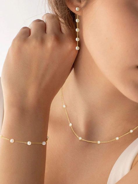 3pcs Simple And Fashionable Women's Jewelry Set Of Three Pieces, Pure And Versatile 14K Gold-Plated Pearl Necklace And Earring Set, Pearl Pendant Earrings, Pearl Bracelet, Pearl Choked Neck Necklace, Women's Wedding Gift, Birthday Gift, Valentine's Day Gift, Girl Gift, Anniversary GiftI discovered amazing products on SHEIN.com, come check them out! Pearl Necklace And Earring Set, Neck Necklace, Pearl Pendant Earrings, Bracelet Pearl, Earrings Pearl, Necklace And Earring Set, Pendant Earrings, Pearl Pendant, Amazing Products