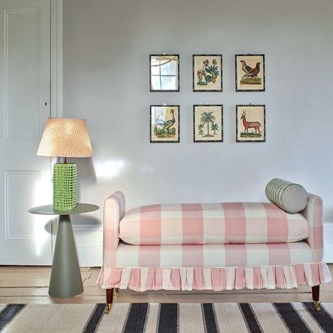 Homes & Gardens (@homesandgardensuk) • Instagram photos and videos Gingham Couch, Pink Gingham, Room Inspiration Bedroom, Maine House, Banquette, Entryway Bench, Slipcovers, No Frills, Room Inspiration