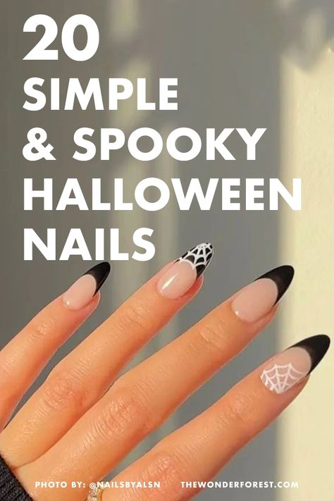 Halloween Nail Art Simple, Witch Nails Designs Simple, Simple Acrylic Halloween Nails, Halloween Subtle Nails, Halloween Ombré Nails, Cute Easy Diy Halloween Nails, Low Key Halloween Nails, Simple Chic Halloween Nails, Black Almond Nails Halloween