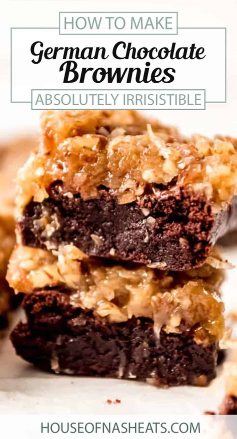 Recipe Brownies, German Chocolate Brownies, Chocolate Brownies Recipe, Pecan Frosting, Caramel Coconut, Coconut Pecan Frosting, Fluff Desserts, Krispy Treats, Coconut Pecan