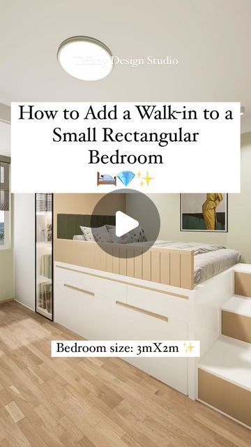 Tiffany design studio💎 on Instagram: "How to add a walk-in closet to a small bedroom 🛌💎✨ • • • #tiffanydesignstudio #smallbedroomdesign #smallbedroomideas" 9sqm Bedroom, Walking Closet Small Bedrooms, Granny Bedroom, Small Room With Walk In Closet, Small Closet Ideas Walk In, Rectangular Bedroom Layout, Kids Room Design Small Space, Small Walk In Closet Design, Small Walk In Closet