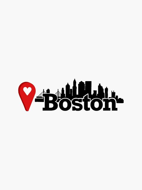 Boston, Massachusetts skyline sticker - reminder of home made into sticker, mug, phone case, canvas and more! Boston Doodle, Boston Skyline Drawing, Boston Sticker, Boston Logo, Boston Magnet, Boston Poster, Boston Skyline, Boston Massachusetts, Pin Map