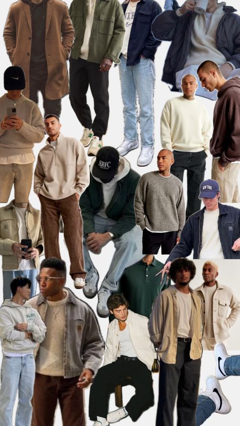 Jackets, chinos, sneakers, work jeans, baggy, hat, soft boy W Pictures, Types Of Aesthetics, Style Guide, For Men, Toys, Clothes